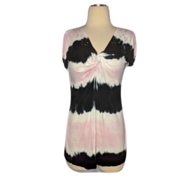 INC International Concepts Pink & Black Twist Front With Rhinestones Top Large - Picture 1 of 8